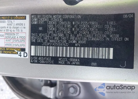 2005 Toyota Highlander V6 из США, поврежденный, VIN JTEDP21A250047632